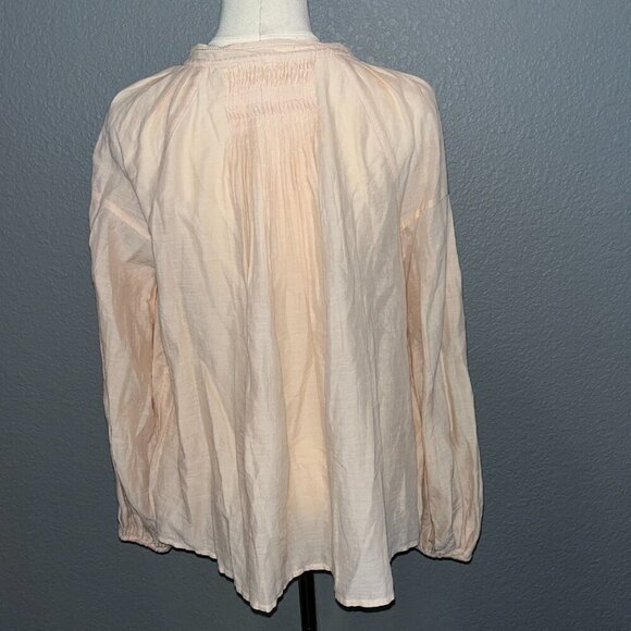 FREE PEOPLE Peach & Lace Peasant Top Long Sleeve Balloon Sleeves - Boho -EUC -XS - Picture 7 of 12